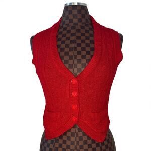 Vtg Red Sweater Vest Small Cardigan Womens Size Small Preppy Academia Tank Top